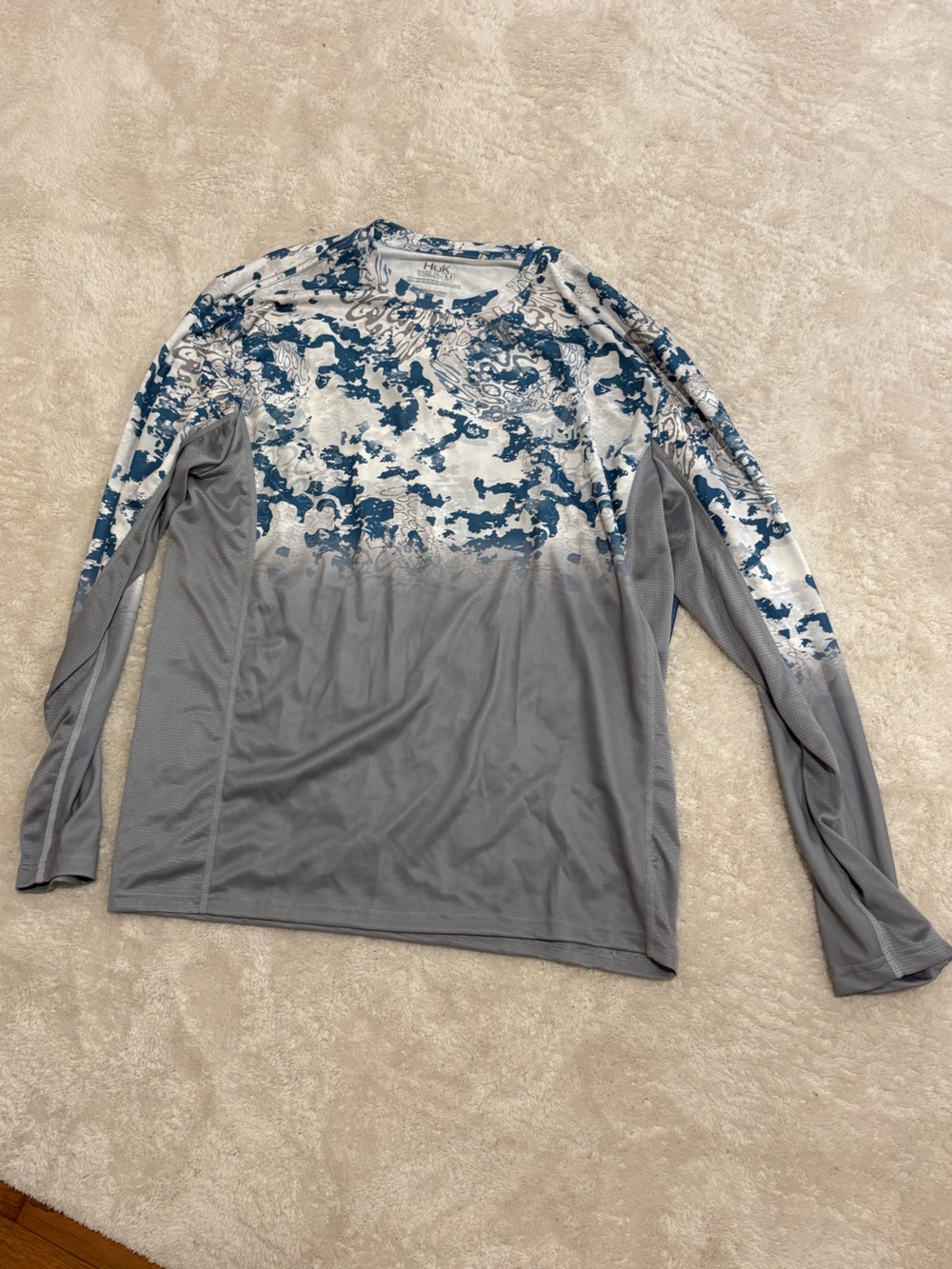 Huk Gray and Blue Performance Long Sleeve Shirt